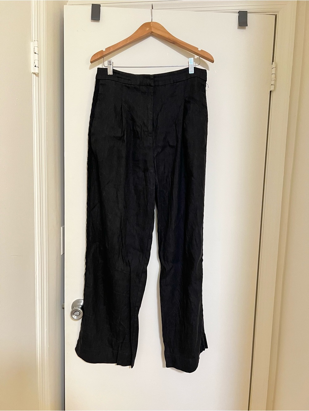Jason Wu black linen pants with crochet side panels size L